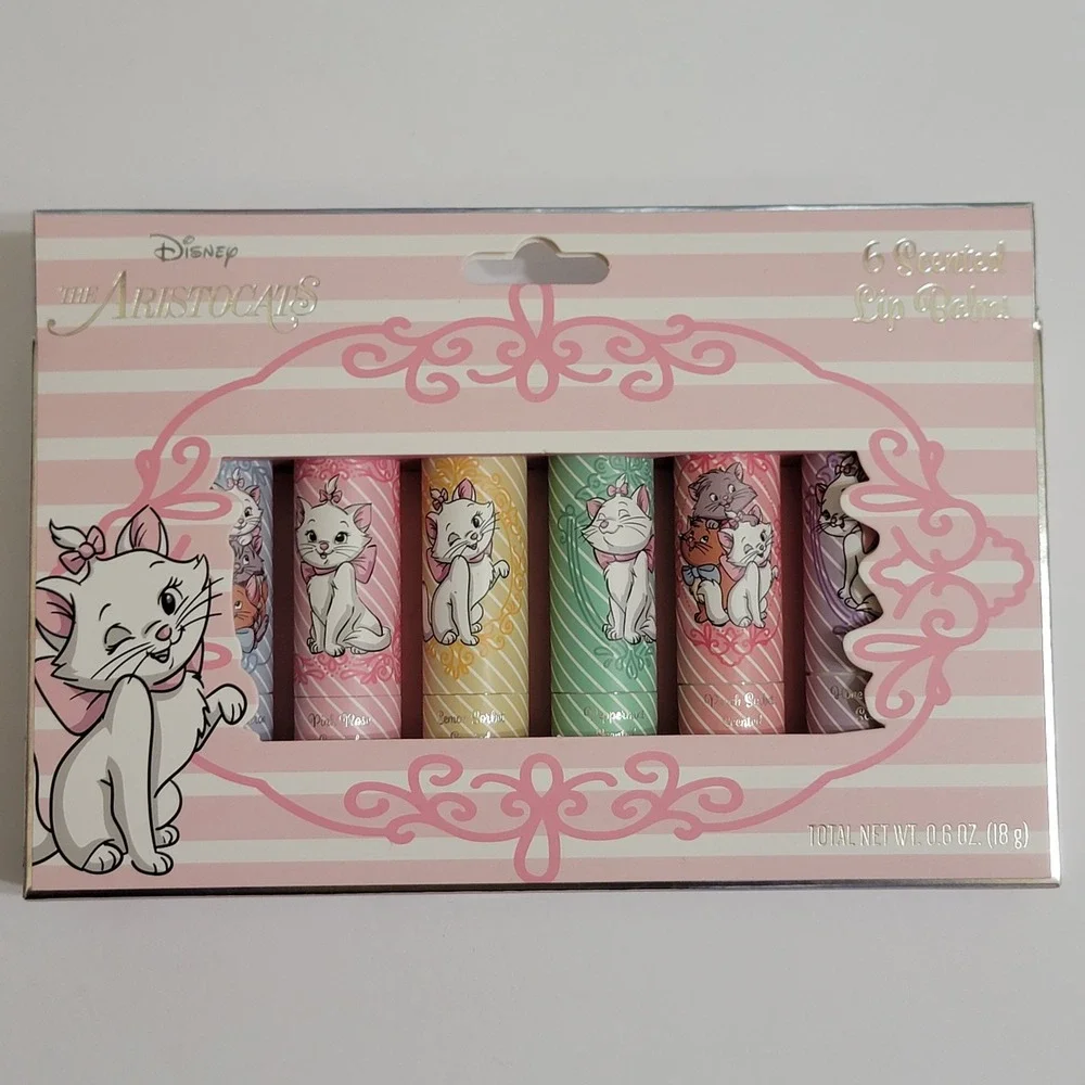 NIB Disney The Aristocats 6 Scented Lip Balms‎ Set Marie Duchess Marie Kitten